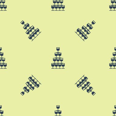 Piramit kulesinin ikonuna istiflenmiş mavi şarap bardakları sarı arka planda izole edilmiş. Şarap kadehi işareti. Vektör İllüstrasyonu