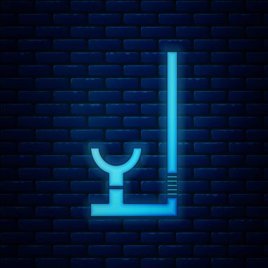 Parlayan neon şnorkel simgesi tuğla duvar arkasında izole edilmiş. Su altı ekipmanları. Vektör İllüstrasyonu