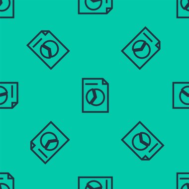 Grafik çizelgesi simgesine sahip mavi çizgi belgesi yeşil arkaplanda izole edilmiş pürüzsüz desen. Metin dosya simgesini rapor et. Muhasebe tabelası. Denetim, analiz, planlama. Vektör İllüstrasyonu