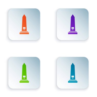 Beyaz arka planda izole edilmiş renkli Washington anıtı simgesi. Anma konsepti, başkentin simgesi, vatanseverlik. Renkli kare düğmelere simgeleri yerleştir. Vektör İllüstrasyonu