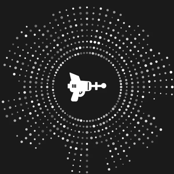 White Ray gun icon isolated on grey background. Laser weapon. Space blaster. Abstract circle random dots. Vector Illustration — ストックベクタ
