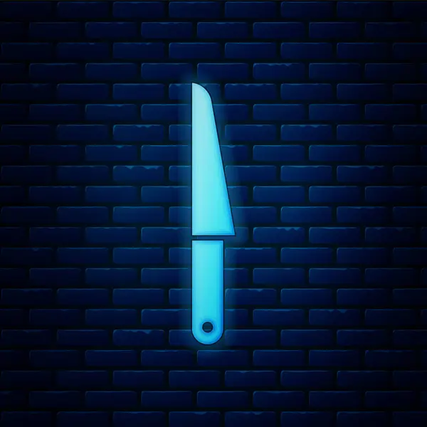 Icono de cuchillo de neón brillante aislado en el fondo de la pared de ladrillo. Símbolo de cubertería. Ilustración vectorial — Archivo Imágenes Vectoriales