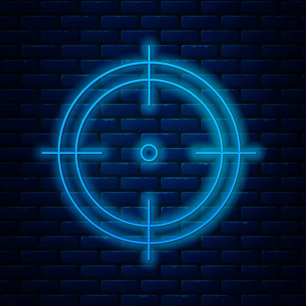 Glowing neon line Target sport for shooting competition icon isolated on brick wall background. Clean target with numbers for shooting range or shooting. Vector Illustration — Stock Vector