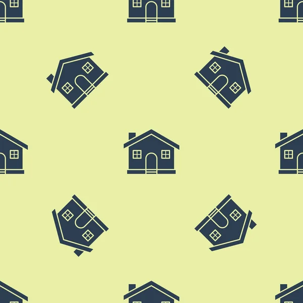 Blue House ikon elszigetelt zökkenőmentes minta sárga háttér. Otthon szimbólum. Vektorillusztráció — Stock Vector