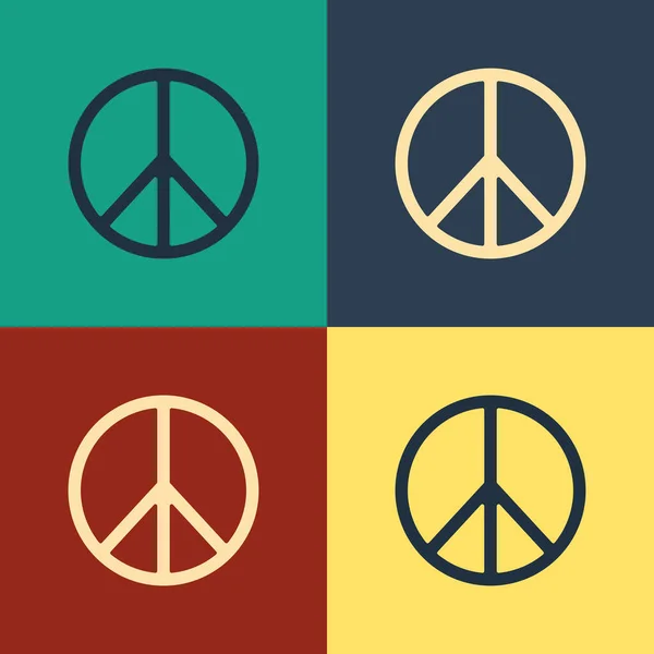 색상 평화의 아이콘은 컬러 배경에서 분리되었습니다. 히피의 평화의 상징. 고전적 인 방식의 그림. 벡터 일러스트 — 스톡 벡터