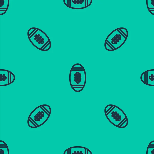 Blaue Linie American Football Ball Ikone isoliert nahtlose Muster auf grünem Hintergrund. Rugby-Ikone. Mannschaftssport-Spiel Symbol. Vektorillustration — Stockvektor