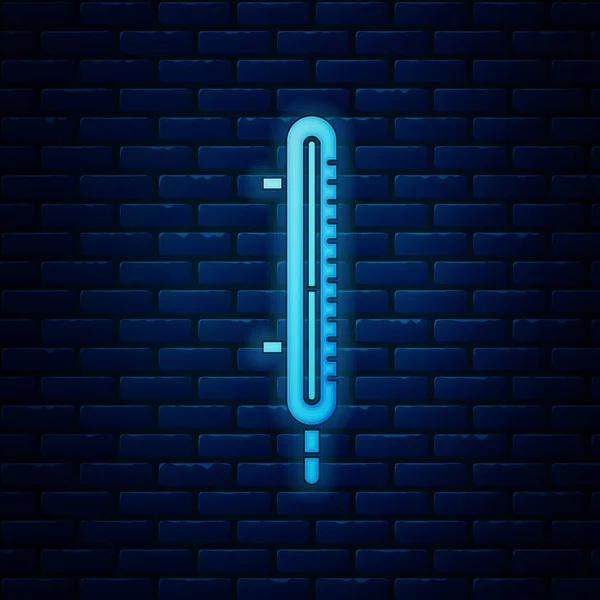 Glowing neon Meteorology thermometer measuring icon isolated on brick wall background. Thermometer equipment showing hot or cold weather. Vector Illustration — Stock Vector