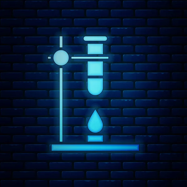 Frasco de tubo de ensayo de vidrio de neón brillante en el icono del experimento del calentador de fuego aislado en el fondo de la pared de ladrillo. Equipo de laboratorio. Ilustración vectorial — Archivo Imágenes Vectoriales