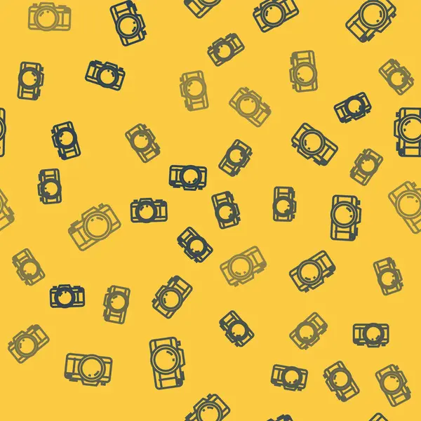 Blue line Photo camera icon isolated seamless pattern on yellow background. Foto camera icon. Vector Illustration — Stock Vector