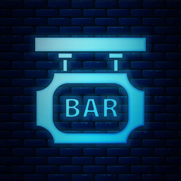 Glowing neon Street signboard with inscription Bar icon isolated on brick wall background. Suitable for advertisements bar, cafe, pub, restaurant. Vector Illustration — Stock Vector