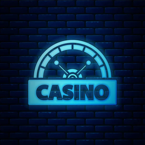 Gloeiende neon Casino signboard pictogram geïsoleerd op baksteen muur achtergrond. Vector Illustratie — Stockvector