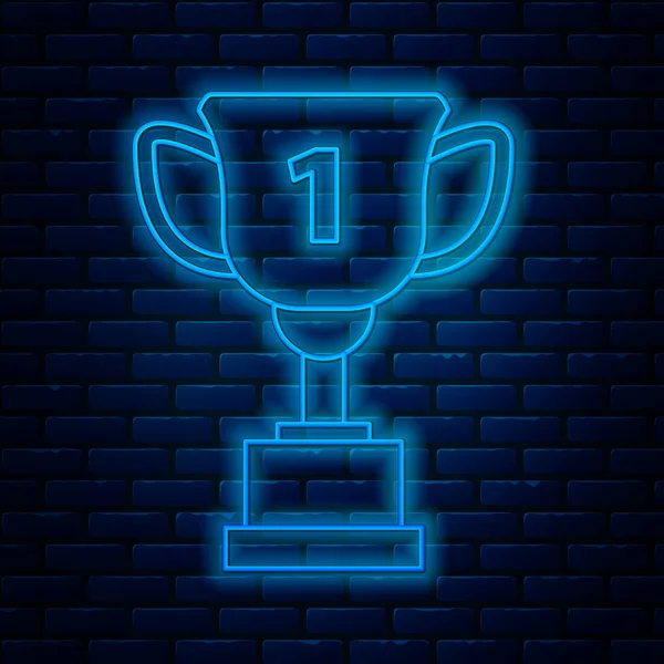 Glødende neon linje Award cup ikon isoleret på mursten væg backgrou – Stock-vektor