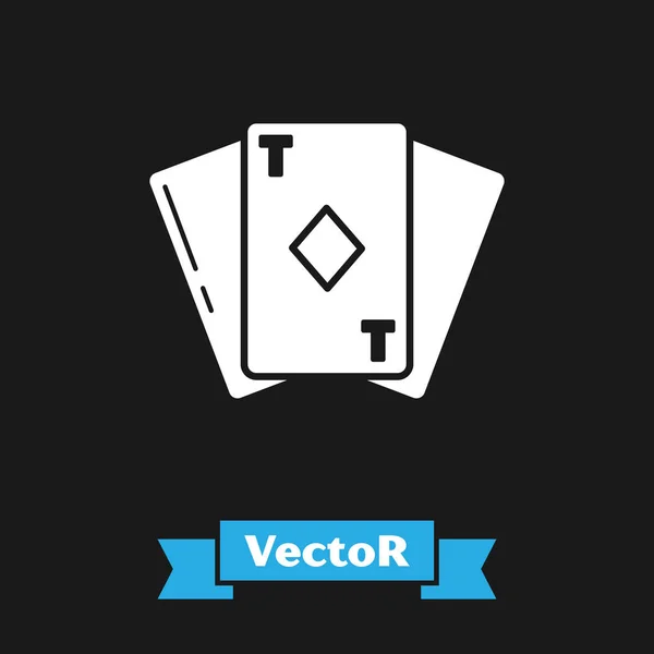 Branco Cartão de jogar com diamantes ícone símbolo isolado no fundo preto. Jogo de casino. Ilustração vetorial — Vetor de Stock
