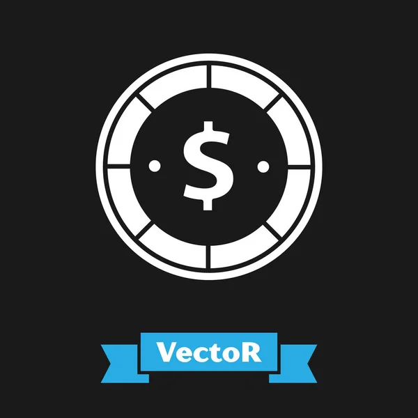 Чип Белого Казино с символом доллара изолирован на черном фоне. Игры в казино. Векторная миграция — стоковый вектор