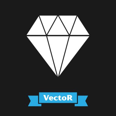 Siyah arka planda yalıtılmış Beyaz Elmas simgesi. Mücevher sembolü. Mücevher taşı. Vektör İllüstrasyonu