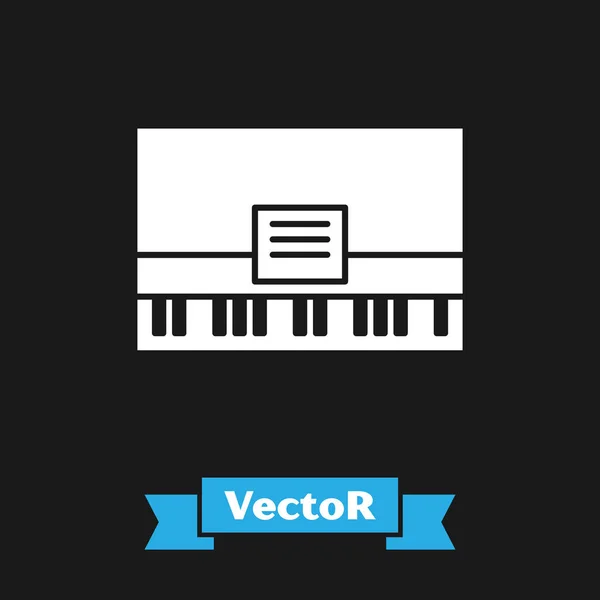 Weißes Klaviersymbol isoliert auf schwarzem Hintergrund. Musikinstrument. Vektorillustration — Stockvektor