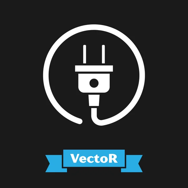 Icône électrique blanche isolée sur fond noir. Concept de connexion et de déconnexion de l'électricité. Illustration vectorielle — Image vectorielle