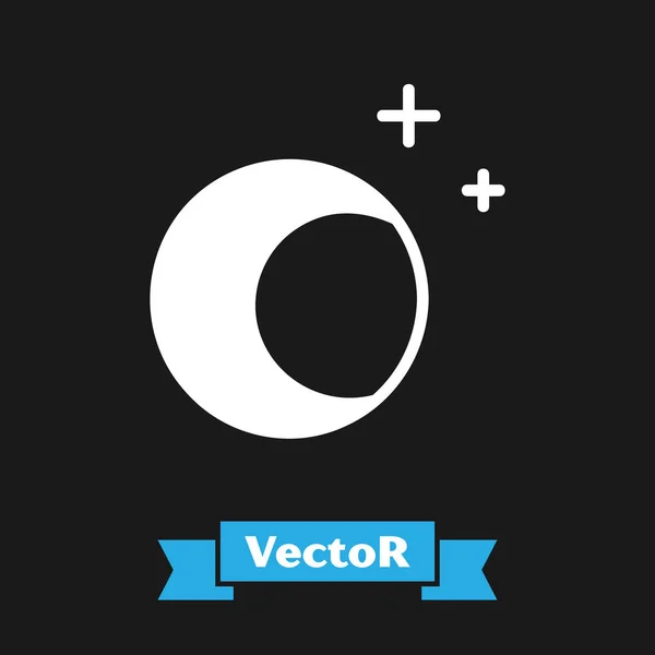 Icono de luna blanca y estrellas aislado sobre fondo negro. Ilustración vectorial — Vector de stock