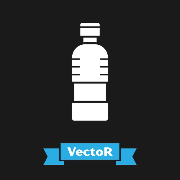 Botella blanca icono de agua aislado sobre fondo negro. Signo de bebida de soda aqua. Ilustración vectorial — Vector de stock