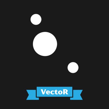 Siyah arkaplanda beyaz güneş sistemi simgesi izole edildi. Gezegenler yıldızın etrafında dönerler. Vektör İllüstrasyonu