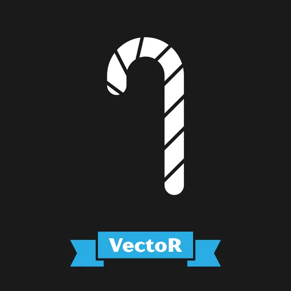 Bastón de caramelo blanco de Navidad con rayas icono aislado sobre fondo negro. Feliz Navidad y Feliz Año Nuevo. Ilustración vectorial — Vector de stock