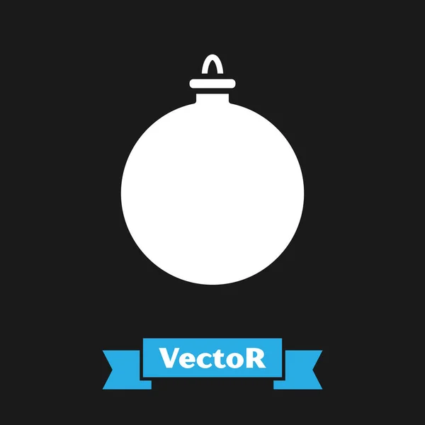 Белый рождественский шар иконка изолирована на черном фоне. С Рождеством и Новым годом. Векторная миграция — стоковый вектор