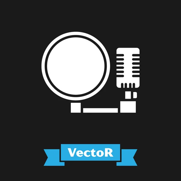 Pictograma Microfonului Alb Izolată Fundal Negru Microfon Radio Radio Semn — Vector de stoc