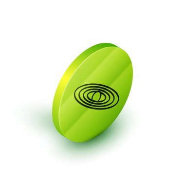 Isometric çizgisi gezegen simgesi beyaz arkaplanda izole edildi. Yeşil daire düğmesi. Vektör İllüstrasyonu