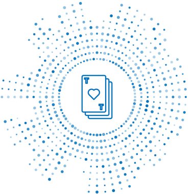 Mavi çizgi. Beyaz arkaplanda kalp sembolü simgesi olan kart oynanıyor. Kumarhane kumarı. Soyut çember rastgele noktalar. Vektör İllüstrasyonu