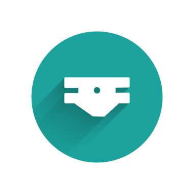 Beyaz Bebek emici bebek bezi ikonu uzun gölgeli izole edilmiş. Yeşil daire düğmesi. Vektör İllüstrasyonu