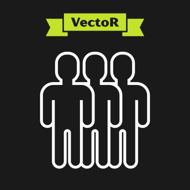 Beyaz çizgi Kullanıcılar grup simgesi siyah arka planda yalıtılmış. Kişi grubu simgesi. İş avatarı simgesi - kullanıcı profil simgesi. Vektör İllüstrasyonu