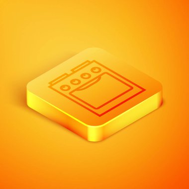 Isome hattı fırın simgesi turuncu arka planda izole edildi. Fırın tabelası. Turuncu kare düğme. Vektör İllüstrasyonu