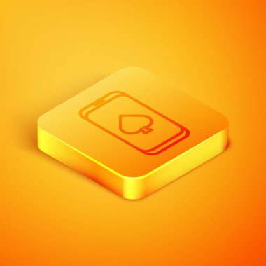 Isometric line Online poker masası simgesi turuncu arkaplanda izole edildi. İnternetteki kumarhane. Turuncu kare düğme. Vektör İllüstrasyonu
