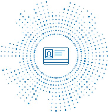 Beyaz arka planda yalıtılmış mavi çizgi kimlik rozeti simgesi. Bu sunum için kullanılabilir, şirketin kimliği, reklam. Soyut daire rasgele nokta. Vektör İllüstrasyonu