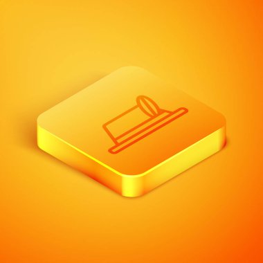 Oktoberfest şapka ikonu turuncu arka planda izole edilmiş. Tüylü avcı şapkası. Alman şapkası. Turuncu kare düğme. Vektör İllüstrasyonu