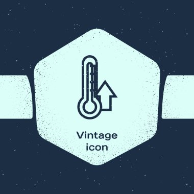 Grunge hattı termometre simgesi mavi arkaplanda izole edildi. Tek renkli klasik çizim. Vektör İllüstrasyonu
