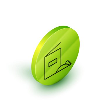 İzometrik çizgi un paketi simgesi beyaz arkaplanda izole edildi. Yeşil daire düğmesi. Vektör İllüstrasyonu