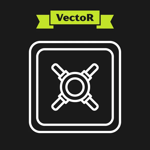 Línea blanca Icono seguro aislado sobre fondo negro. La puerta caja fuerte una bóveda del banco con una cerradura combinada. Protección de datos fiable. Ilustración vectorial — Vector de stock