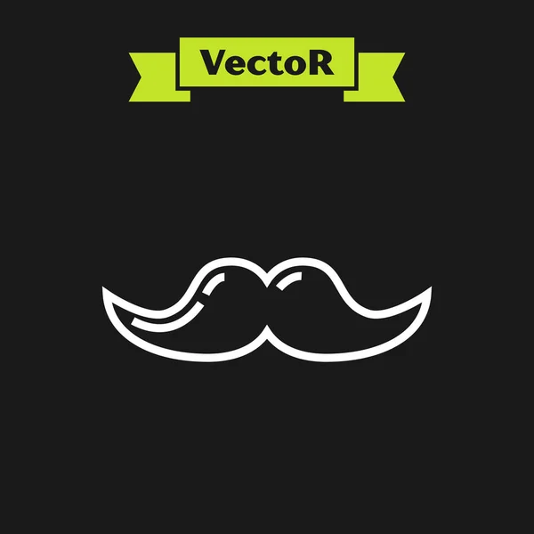 Línea blanca Icono de bigote aislado sobre fondo negro. Símbolo de barbería. Estilo de pelo facial. Ilustración vectorial — Vector de stock