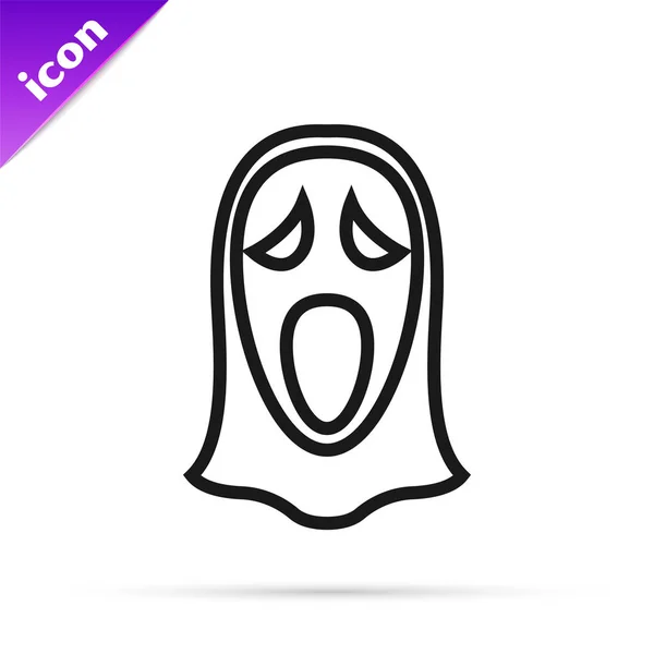 Чорна лінія Дивна і страшна маска для ікони Хелловін ізольована на білому тлі. Веселого Хелловін. Векторний приклад — стоковий вектор