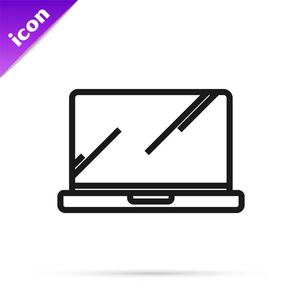 Schwarze Linie Laptop-Symbol isoliert auf weißem Hintergrund. Computer-Notizbuch mit leerem Bildschirm. Vektorillustration — Stockvektor