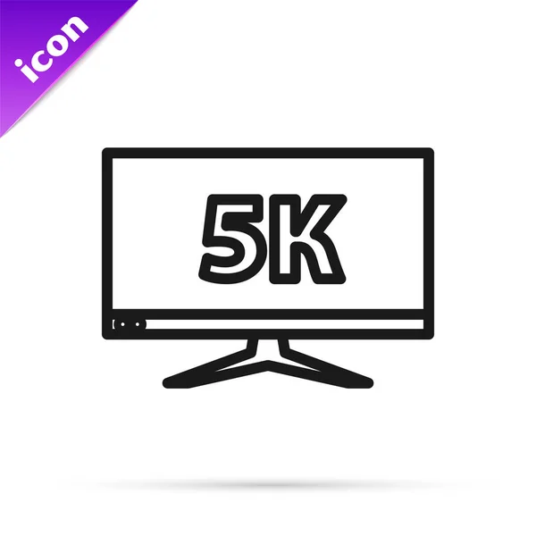 Μαύρη οθόνη οθόνης Pc υπολογιστή γραμμής με εικονίδιο τεχνολογίας βίντεο 5k που απομονώνεται σε λευκό φόντο. Εικονογράφηση διανύσματος — Διανυσματικό Αρχείο