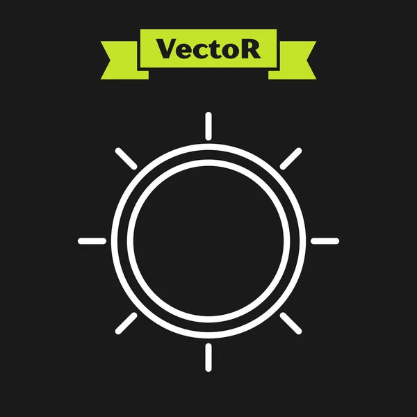 Weiße Linie Sonne Symbol isoliert auf schwarzem Hintergrund. Vektorillustration — Stockvektor