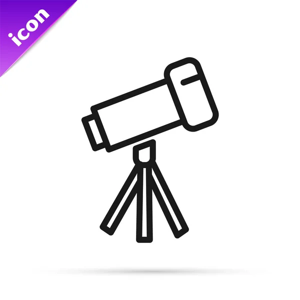 Zwarte lijn Telescoop pictogram geïsoleerd op witte achtergrond. Wetenschappelijk instrument. Opleiding en astronomie element, verrekijker en studie sterren. Vector Illustratie — Stockvector