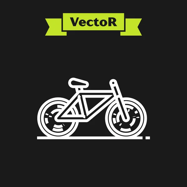 Icono de bicicleta de línea blanca aislado sobre fondo negro. Carrera de bicicletas. Deporte extremo. Equipamiento deportivo. Ilustración vectorial — Vector de stock