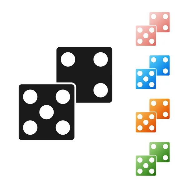 Black Game dice icon isolated on white background. Casino gambling. Set icons colorful. Vector Illustration — ストックベクタ