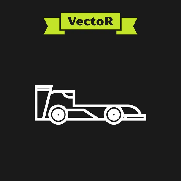 Línea blanca Fórmula coche de carreras icono aislado sobre fondo negro. Ilustración vectorial — Vector de stock