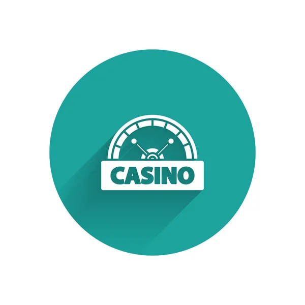 Witte Casino Signboard Pictogram Geïsoleerd Met Lange Schaduw Groene Cirkel — Stockvector