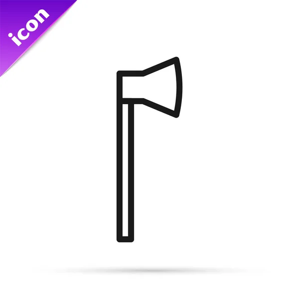 Black line Wooden axe icon isolated on white background. Lumberjack axe. Vector Illustration — Stock Vector