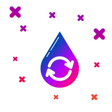 Beyaz arkaplanda izole edilmiş renk geri dönüşümü temiz aqua simgesi. İşaret geri dönüşümlü bir damla su. Kademeli rastgele dinamik şekiller. Vektör İllüstrasyonu